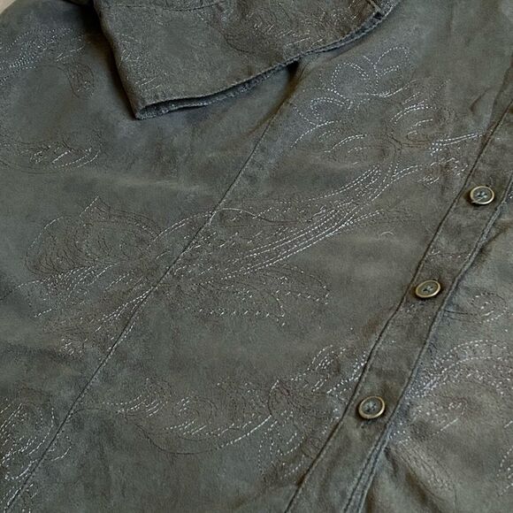 Croft & Barrow Button Up Faux Suede Shirt Jacket Women's Sz 3X Embroidered Green - Picture 13 of 16